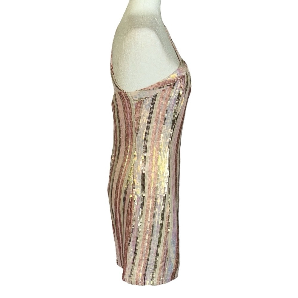 NWT Superdown Revolve Cicely Gold Iridescent Sequin One Shoulder Mini Dress - L - Picture 7 of 15